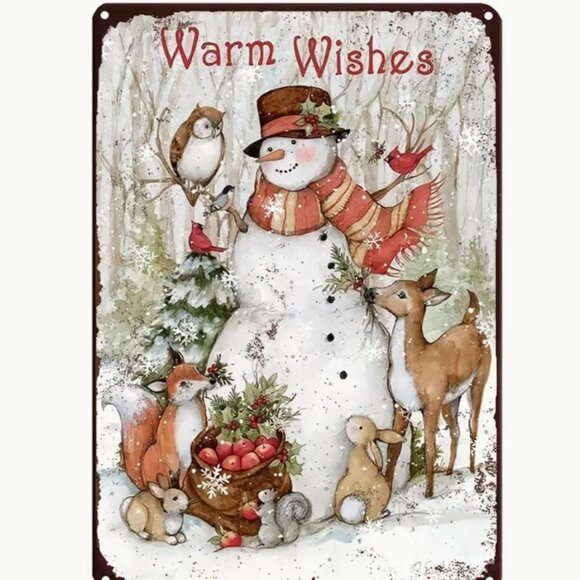 Other - 1pc, 12"X18" Vintage Look, Aluminum Sign Decor, Snowman Warm Wishes